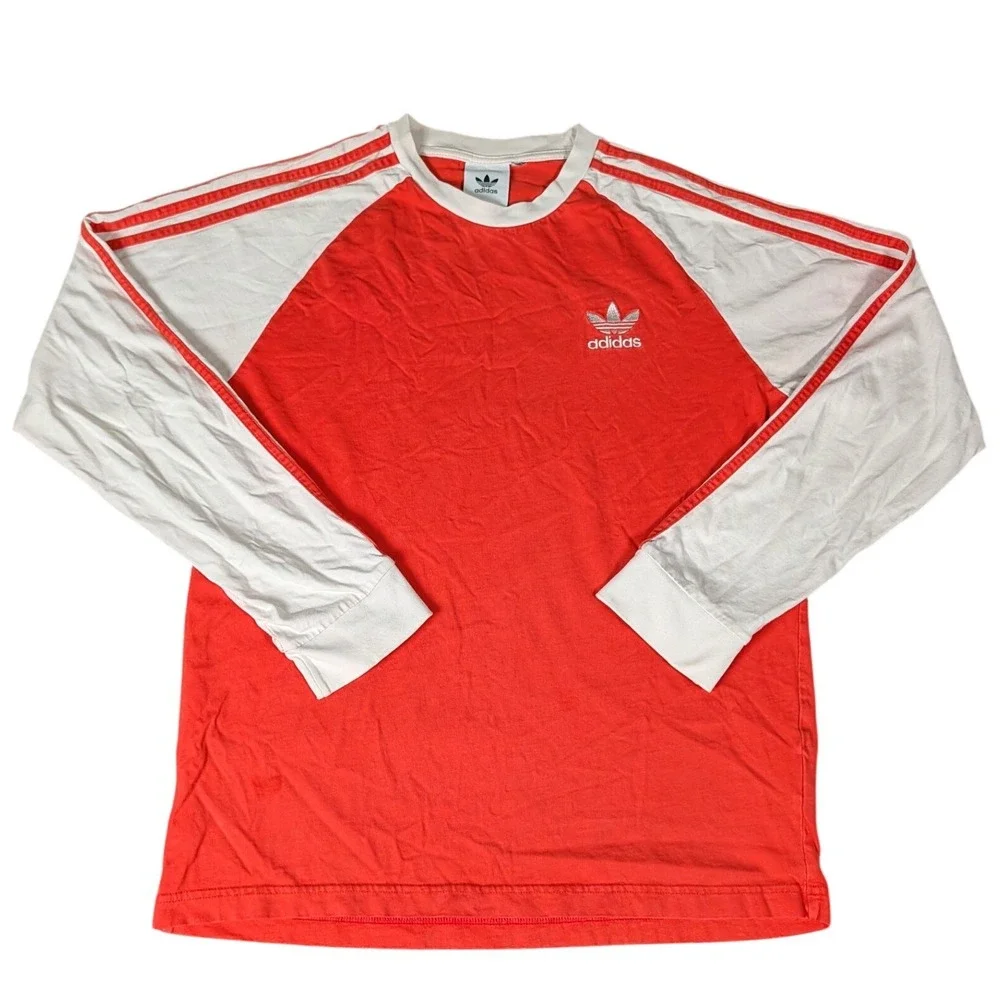 Adidas Originals Mens Long Sleeve Raglan 3-Stripes Trefoil Shirt Red White M